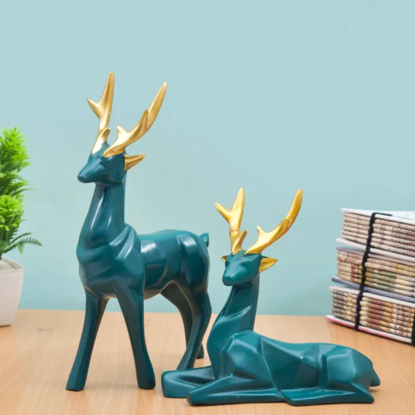 Deer Repose Showpiece (Green) - Set Of Two